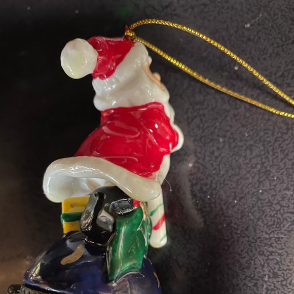 Santa  standing on world with candy cane hinged ceramic ornament - Picture 6 of 6